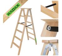 KADAX Scala in Legno da Pittore, a Terra, a Gradini, Pieghevole, a Doppio Gradino Con Ganci in Acciaio (6 Gradini)