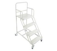 Scala mobile a 4 livelli, 60 x 100 x 100 cm, scala di sicurezza a 4 livelli, con ruote e freni, portata fino a 400 kg, in acciaio laminato a freddo, scala a quattro stadi con corrimano per famiglie