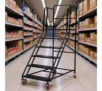 Scala mobile industriale con ruote, antiscivolo, per garage e biblioteca, design a 4 gradini