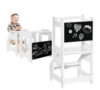 Scala montessori 2 in 1 in mdf staccabile, con sgabello, lavagna inclusi, per bambini 3-6 anni, bianco