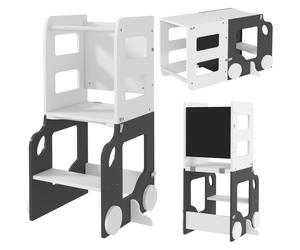 Scala Montessori 4 in 1 per Bambini con 2 Lavagne e Set Tavolo e Sedia, in Legno, 58x46x92 cm, Bianco