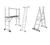 Scala Multifunzione 4 in 1 Alluminio con Piattaforma Pieghevole con Ruote