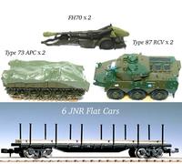 Scala N JNR 6 vagoni merci e 6 veicoli JGSDF treno militare AFV/CV/Howitzer
