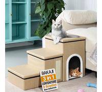 Scala per Animali 3in1 Multifunzione Scaletta Beige Pieghevole Vano Contenitore