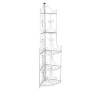 Scala per piante, scaffale angolare in acciaio bianco, con 5 scomparti, altezza 160 cm, per balcone, terrazza, giardino, soggiorno, moderna presentazione delle piante, conservazione e decorazione
