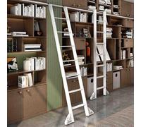 Scala per soffitta con Gancio, ferramenta telescopica Scorrevole per libreria, Gradino in Metallo Bianco con Maniglia Glab, Scale per soffitta/libreria (Scala da 150 cm, Binario da
