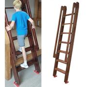 Scala per Soppalco Scala a Pioli Marrone in Legno Massello, Scala a Pioli per Letto Singolo da Interno con Maniglia, Scala per Soppalco(8 Steps L-7.4ft/2.25m)