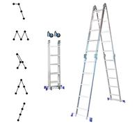 Scala pieghevole articolata STAVALANCE4x5, 5,7m, 20 gradini, multifunzione, distanziatore per muro, sgabello, in alluminio, Altezza lavoro max 6,29m, Hostrom
