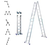 Scala pieghevole articolata STAVALANCE4x6, 6,8m, 24 gradini, multifunzione, distanziatore per muro, sgabello, in alluminio, Altezza lavoro max 7,13m, Hostrom