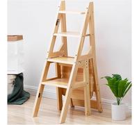 Scala pieghevole compatta in legno a 4 gradini, multiuso, sgabello resistente, supporta fino a 180 kg, perfetto per la casa e la cucina.