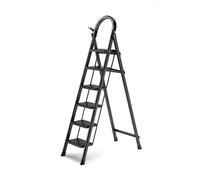 Scala pieghevole leggera a 6 gradini - Pedali antiscivolo e impugnatura in acciaio multiuso per casa, ufficio e cucina (nero) - Design compatto e durevole