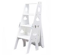 Scala pieghevole multifunzionale in legno per biblioteca, sedia 3 in 1, sgabello, espositore e ripiano portaoggetti, scala domestica pieghevole resistente con portata di 150 kg (grigio chiaro/ver