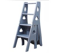 Scala pieghevole multifunzionale in legno per biblioteca, sgabello 3 in 1 con ripiano e espositore, scala domestica pieghevole resistente con portata di 150 kg (grigio chiaro/verde) (grigio stell