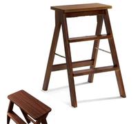 Scala Pieghevole Sgabello Da Bar Sgabelli Cucina In Legno Massello | Sgabello A 3 Gradini, Multiuso, Portata Di 250kg, Sedia Da Cucina Sgabelli Alti Per Cucina, Biblioteca, Casa(Walnut)