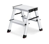 Scala pieghevole SONGMICS, scala a mano, scala in alluminio con 2/4 gradini antiscivolo, multifunzionale, carico 150 kg, grigio argento e nero inchiostro