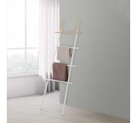 Scala Porta Asciugamani Moderna in Acciaio Bianco con Inserti in Legno H 170 cm