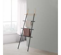 Scala Porta Asciugamani Moderna in Acciaio Nero con Inserti in Legno H 170 cm