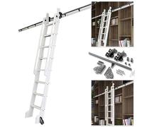 Scala retrattile per porta scorrevole per biblioteca (senza scala), tubo rotondo da 0,9 m, binario mobile per loft/casa/interni/libreria, con binario di estensione per ruote a rulli/nero/600 cm T
