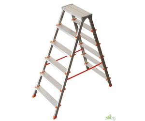 SCALA SCALETTA SGABELLO ALLUMINIO DOPPIA SALITA FORBICE 6 GRADINI 128 CM