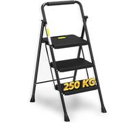 Scala Scaletta Sgabello Pieghevole in Acciaio Verniciato Nero 3 Gradini HYTAMA