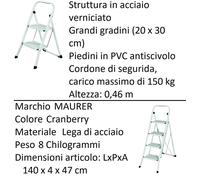 SCALA SGABELLO 2/4 GRADINI acciaio gradini, colore: Chiaro PVC antiscivolo