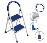 Scala Sgabello Pieghevole 2 Gradini Antiscivolo Metallo Verniciato max 150kg Blu
