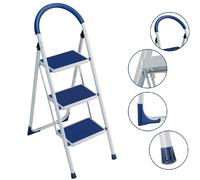 Scala Sgabello Pieghevole 3 Gradini Antiscivolo Metallo Verniciato max 150kg Blu