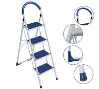 Scala Sgabello Pieghevole 4 Gradini Antiscivolo Metallo Verniciato max 150kg Blu