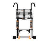 Scala telescopica, 3,2 m, in acciaio inox ispessito, ad alta resistenza, con barra stabilizzatrice e ganci staccabili, scala pieghevole multiuso estensibile portatile (2,9 m)