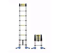 Scala telescopica 3,2 m Soft CLOSE alta scala allungabile 11 battistrada design compatto barra stabilizzatrice pieghevole e supporto da parete in alluminio, capacità 150 kg, colore: argentonero