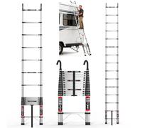 Scala Telescopica 4,4 Metri in Acciaio, Scala Antiscivolo e Pieghevole per Interni ed Esterni | Leggera, Sicura con Ganci e Portata 150 kg, Ideale per Casa, Giardino e Camper