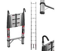 Scala telescopica, 5 m/16.4 ft, scala pieghevole in acciaio inox, con 2 ganci, scala di estensione portatile per la casa e il lavoro all'aperto, capacità 330 libbre
