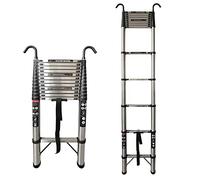Scala telescopica con 2 ganci staccabili, scale di estensione 5 m in acciaio inox telescopico pieghevole estensibile portatile - Grande per la pulizia grondaie, decorazione, pittura pareti