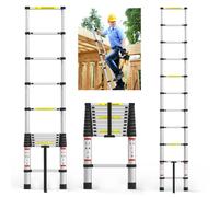 Scala telescopica da 3,2 m/10,5 piedi, alluminio, carico massimo 150 kg con piedini in gomma antiscivolo, EN131 per loft, interni ed esterni, uffici