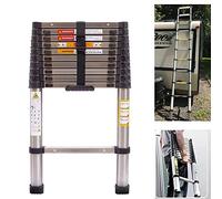 Scala telescopica da 3,2 m, in acciaio inox, allungabile, antiscivolo, 11 pioli, portatile, multiuso, robusta, 330 LB/150 kg, portata EN131