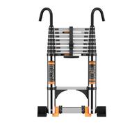 Scala telescopica da 3,2 m, in acciaio inox ispessito, ad alta resistenza, con barra stabilizzatrice e ganci staccabili, scala pieghevole multiuso estensibile portatile (4,1 m)