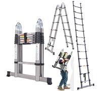 Scala telescopica da 3,8 m con telaio ad A, in acciaio inox, resistente, pieghevole, multiuso, per uso domestico, fai da te, per soffitta e soffitta, 1,9 m + 1,9 m, capacità 150 kg