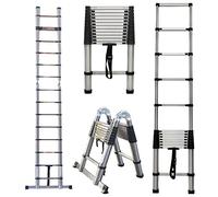 Scala telescopica da 3,8 m, in acciaio inox, multiuso, pieghevole, con gradini antiscivolo, portata 150 kg, EN131