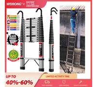 Scala telescopica da 4,4 m/14,4 piedi con ganci, scale per attico in acciaio inossidabile 14 gradini, carico da 330 libbre, multiuso pieghevole ed estensibile