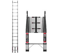 Scala telescopica da 4,4 m con gancio, in acciaio inox, resistente, allungabile, pieghevole, multiuso, approvata EN131