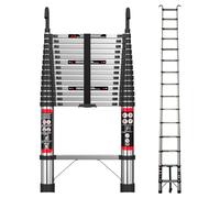 Scala telescopica da 4,4 m, in acciaio inox, resistente, portatile, compatta, con ganci, multiuso, pieghevole, per soffitte, altezza regolabile EN131, standard per camper e soffitta