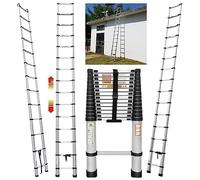 Scala telescopica da 5 m con 2 ganci, scala pieghevole in alluminio, scala multiuso con altezza regolabile, piedini antiscivolo per uso domestico, portatile, portata massima 150 kg