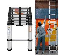 Scala telescopica da 5 m, in alluminio, allungabile, con piedini antiscivolo, capacità 150 kg, standard EN131, per interni ed esterni, colore: argento