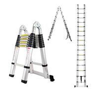 Scala Telescopica Da 5M (2.5M+2.5M) In Alluminio, Allungabile Leggera Salva Spazio Multiuso, Per Casa, Ufficio, Giardino, Soppalco, Scaletta Portatile Antiscivolo