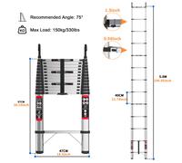 Scala telescopica diritta da 5 m/16,5 piedi portatile con ganci multiuso, altezza regolabile standard EN131 per camper loft 5M-16.5FT Straight