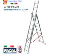 Scala Telescopica FACAL Alluminio 3 Rampe 7+7+7 9+9+9 11+11+11 Gradini Trasforma