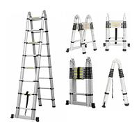 Scala telescopica in acciaio inox, 2,5 + 2,5 m, scala pieghevole antiscivolo, scala a libro, per interni ed esterni, 150 kg di portata, EN131