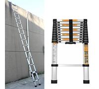 Scala telescopica in acciaio inox, 3,8 m, antiscivolo, allungabile, 13 pioli, facile da trasportare, portata 150 kg