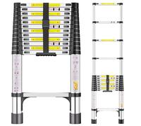Scala Telescopica in Acciaio Inox 3,8m Scala Estensibile Portatile con Piedini Antiscivolo, Scale Allungabile per Soffitta, Coperture, Camper, Decorazione e Manutenzione
