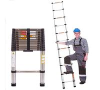 Scala telescopica in acciaio inox, da 3,2 m, allungabile, multiuso, antiscivolo, portata 150 kg, EN131